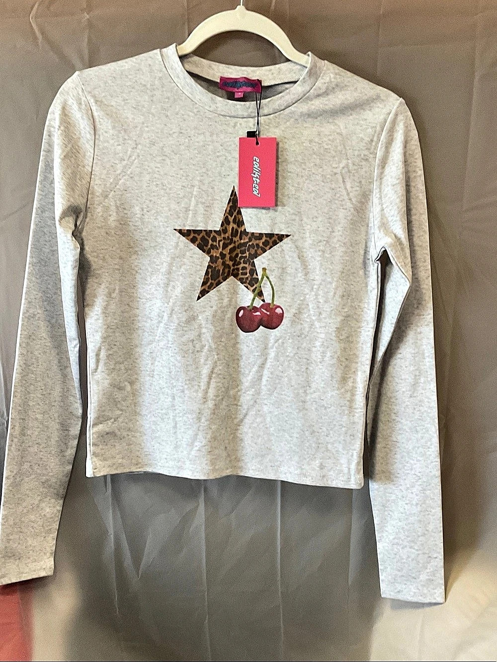Edikted Leopard Star Long Sleeve Gray Medium NWT